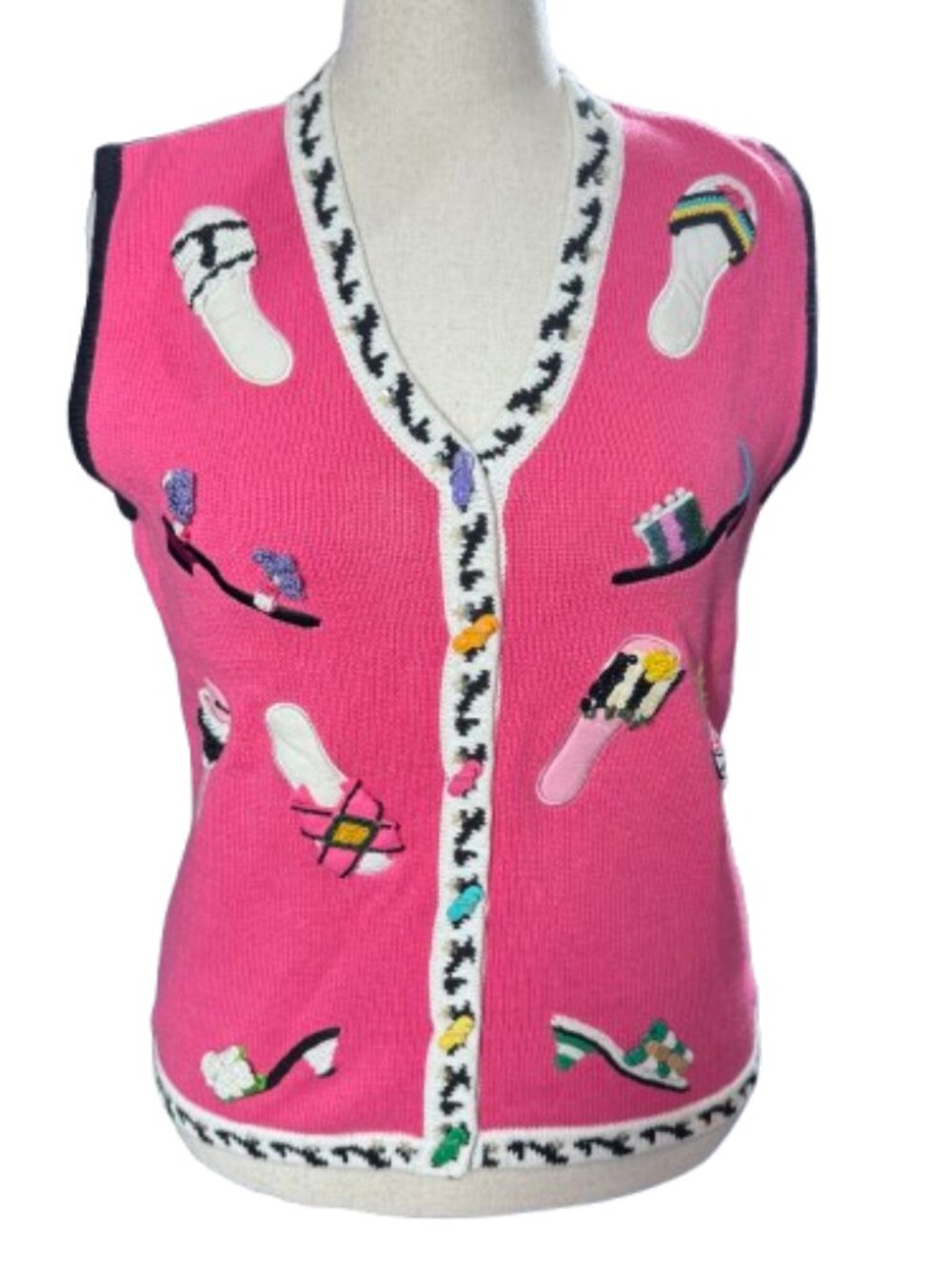Storybook Knits Pink Embellished Sandals Kitty Heels Cardigan Vest (Size M)